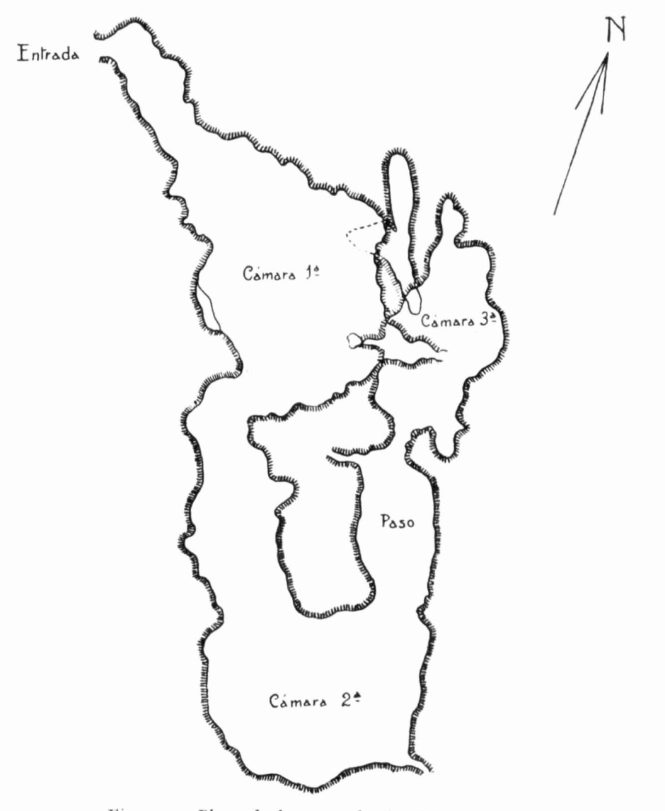 Plànol de la cova. Colominas, 1947: 238.