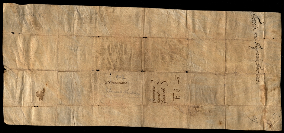 ACU, pergamí original, 199 x 456 mm., cons. d’esglésies nº 11. Cara B
