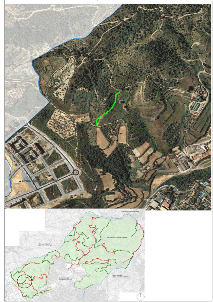 Ortofotomapa i plànol amb situació del camí transversal de la Salut. Font: Àrea de Territori: Urbanisme i Sostenibilitat i Medi Ambient. Ajuntament de Sant Just Desvern.