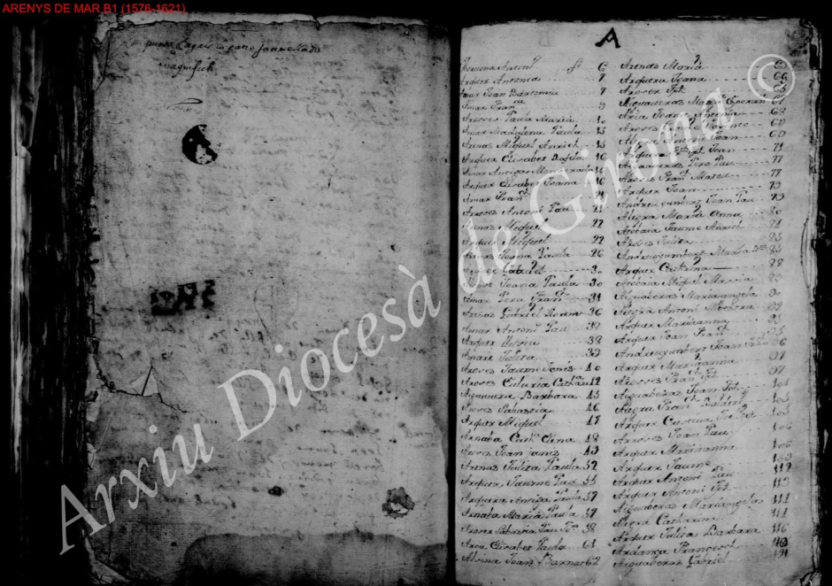 CAT ADG 31-1 1 1 1 B1-2 Llibre de Baptismes I-II de la parròquia de Santa Maria d'Arenys de Mar (1576 - 1643)