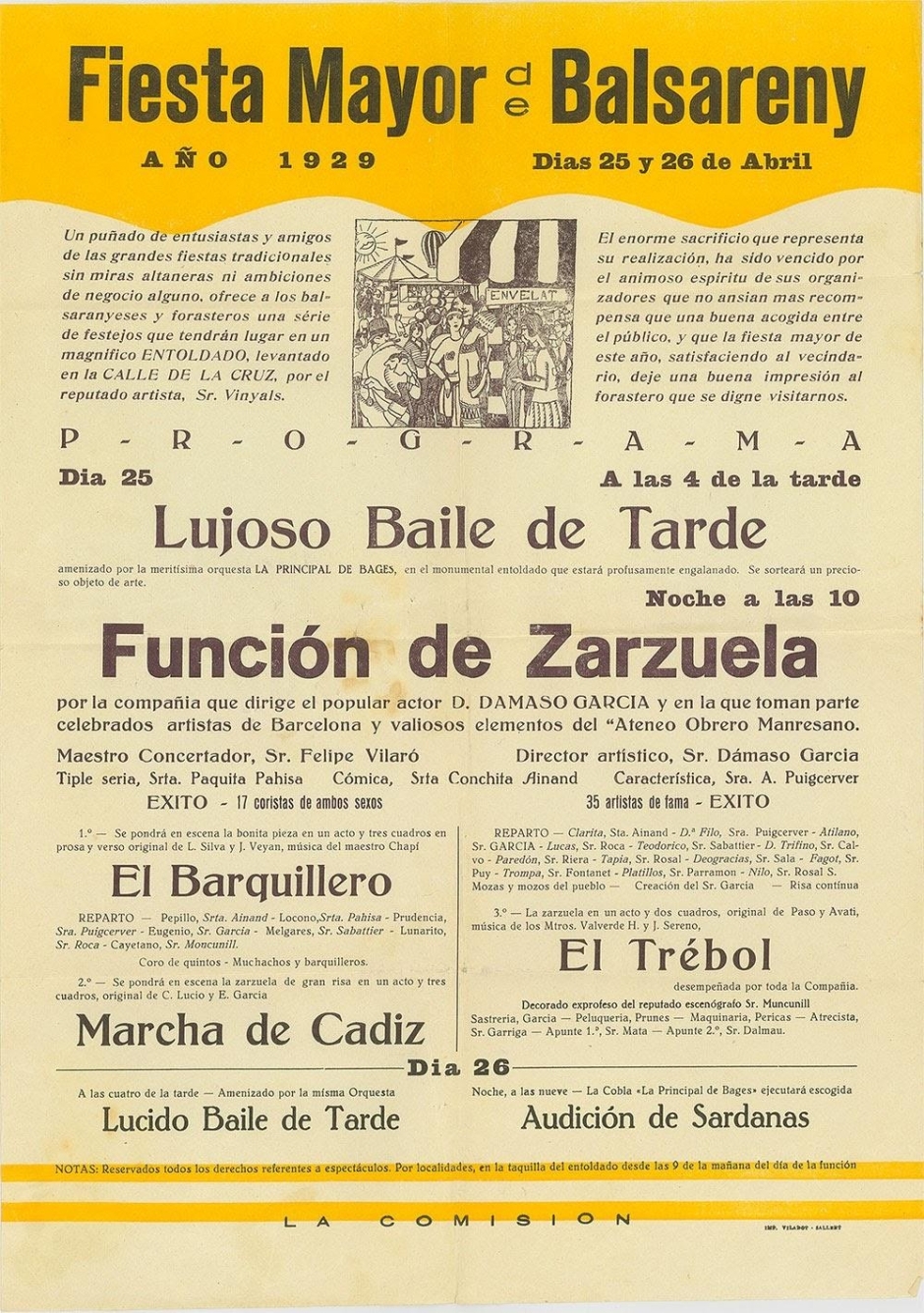 Cartell de la Festa Major de 1929. Fons Quico Maya Comas. Fons digital del Grup de Memòria de Balsareny Educa