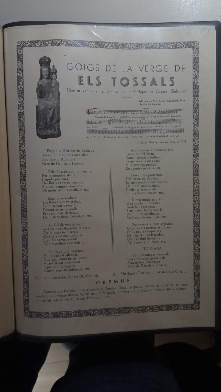Goigs amb la melodia del mossèn Anton Muntada (Arxiu de l'Àmbit de Recerques del Berguedà)