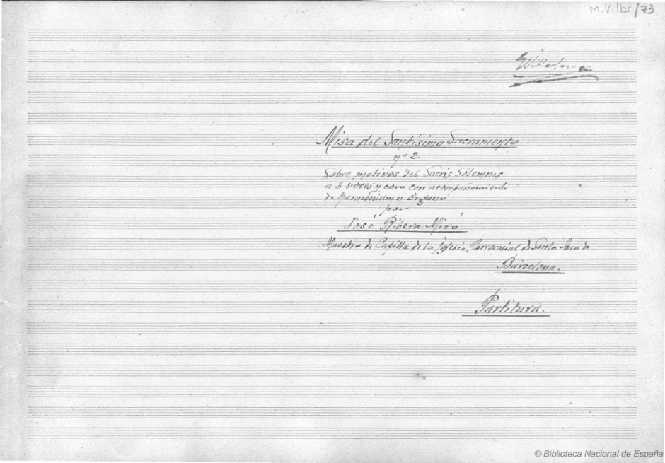 Portada manuscrita. Arranjament de 1950. Biblioteca Digital.