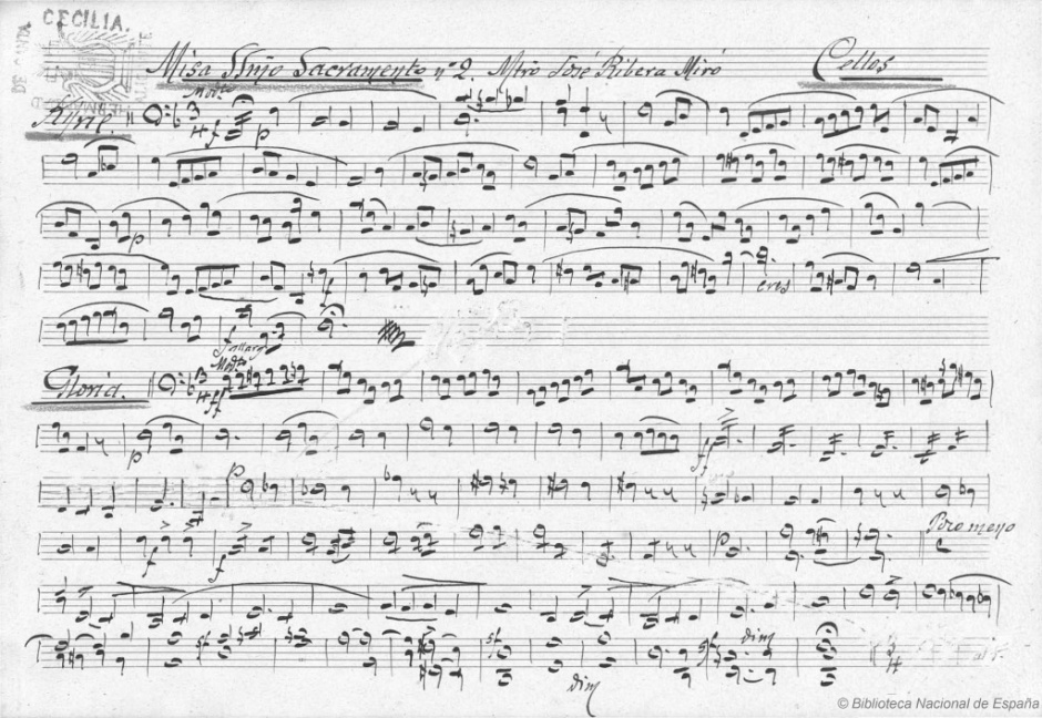 Partitura manuscrita per a diverses veus i inclou l'acompanyament instrumental, amb una clara estructura melòdica i harmònica. Arranjament de 1950. Biblioteca Digital.