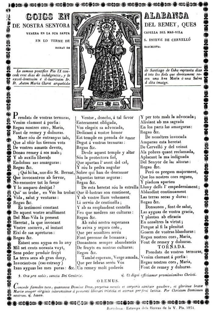 Goig de Santa Maria del Remei imprés l'any 1851 a Barcelona.