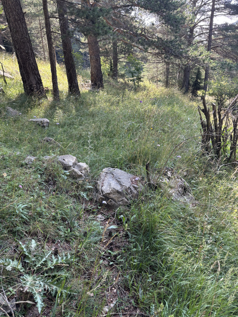 Feixa i mur a l'entorn de la base del telefèric