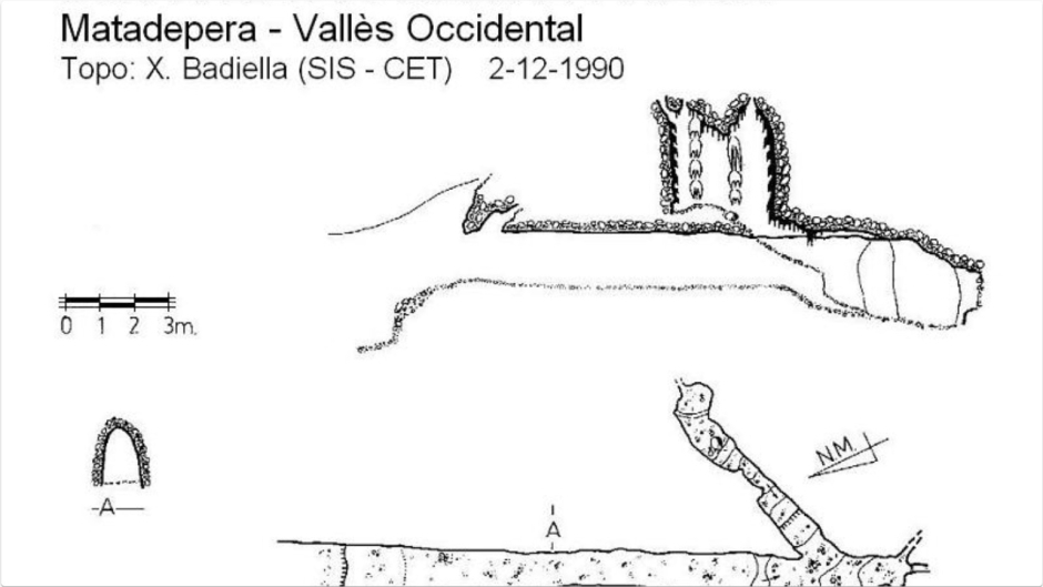 Cova de la Canal Freda. Espeleobloc. Topo de Xavier Badiella (SIS-CET). 2-12-1990