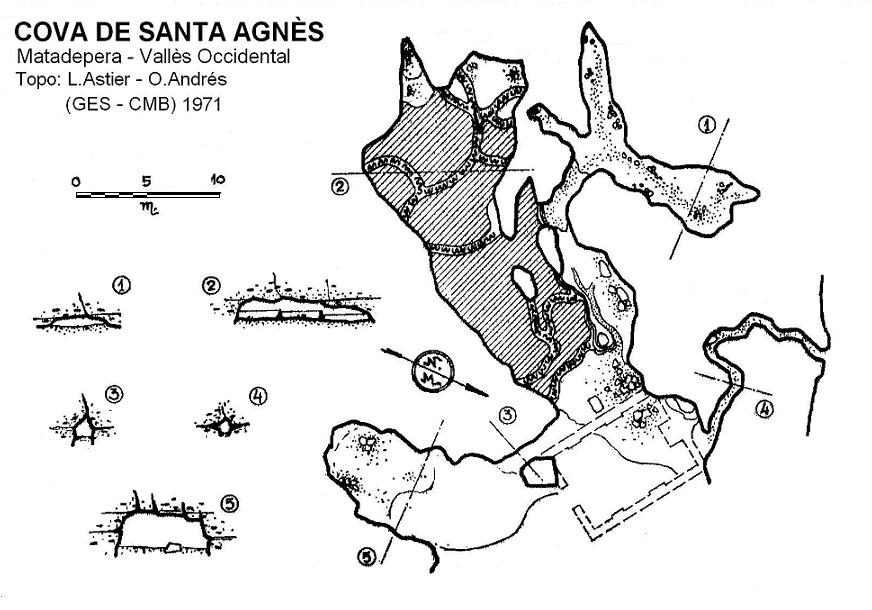 Cova de Santa Agnès. Topo de L. Astier i O. Andrés (GES-CMB) 1971