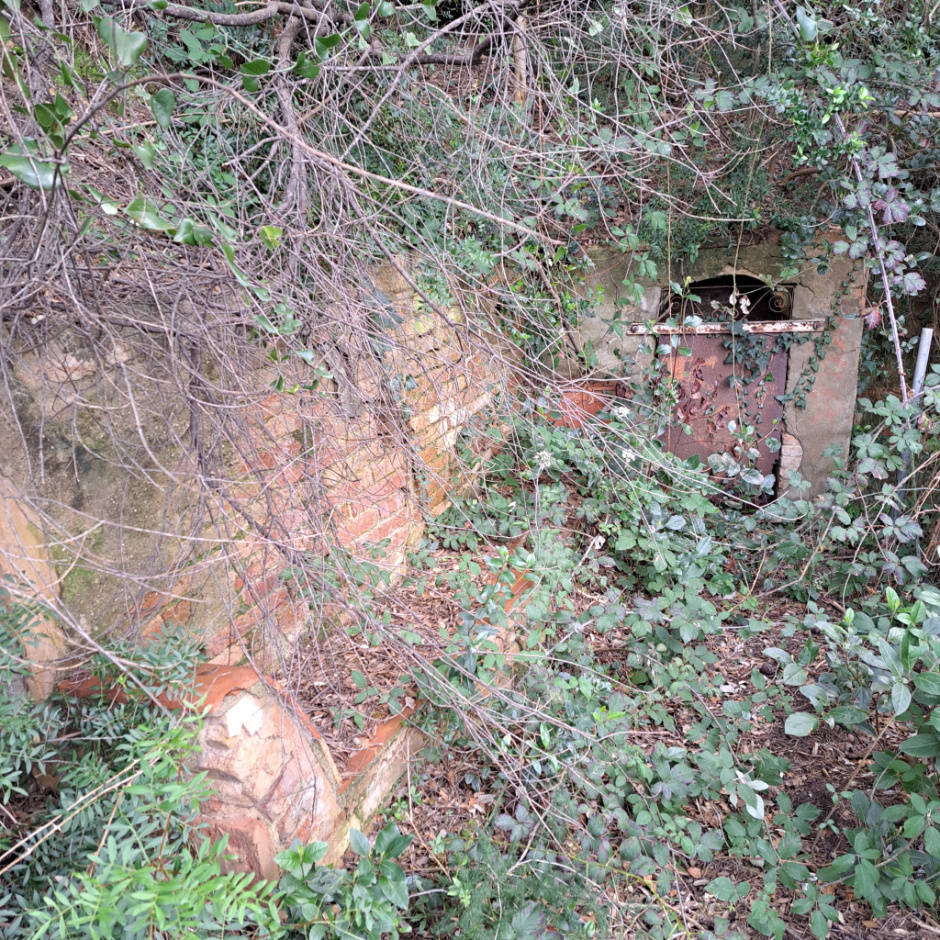 Detall de la boca de la mina i el banc