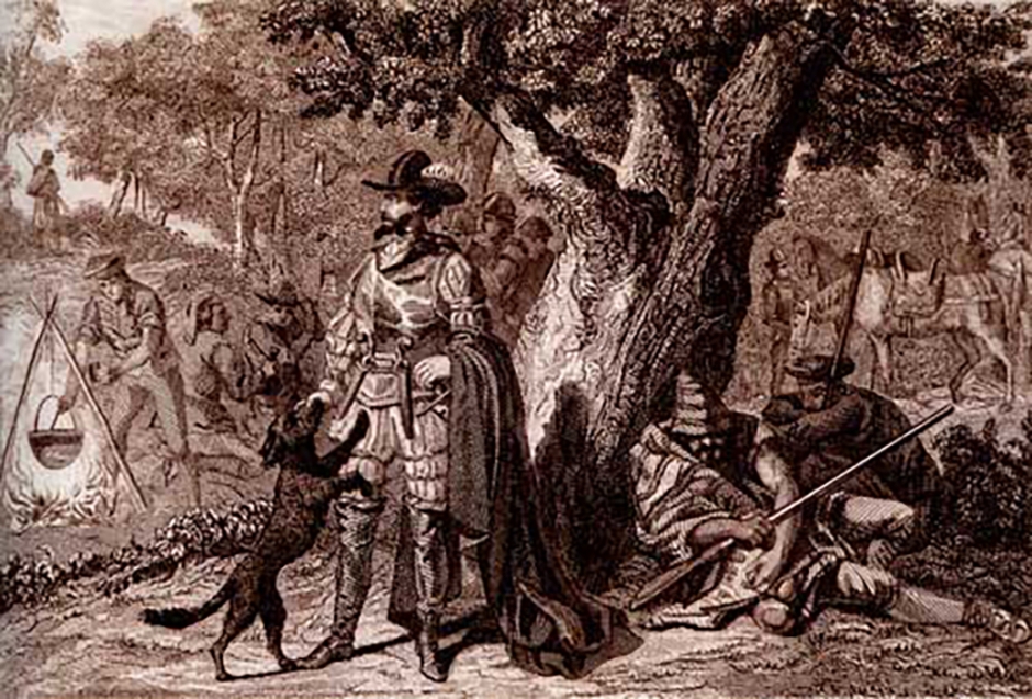 Perot Rocaguinarda i els seus companys en un gravat d'època (Extret de la Revista Sàpiens)
