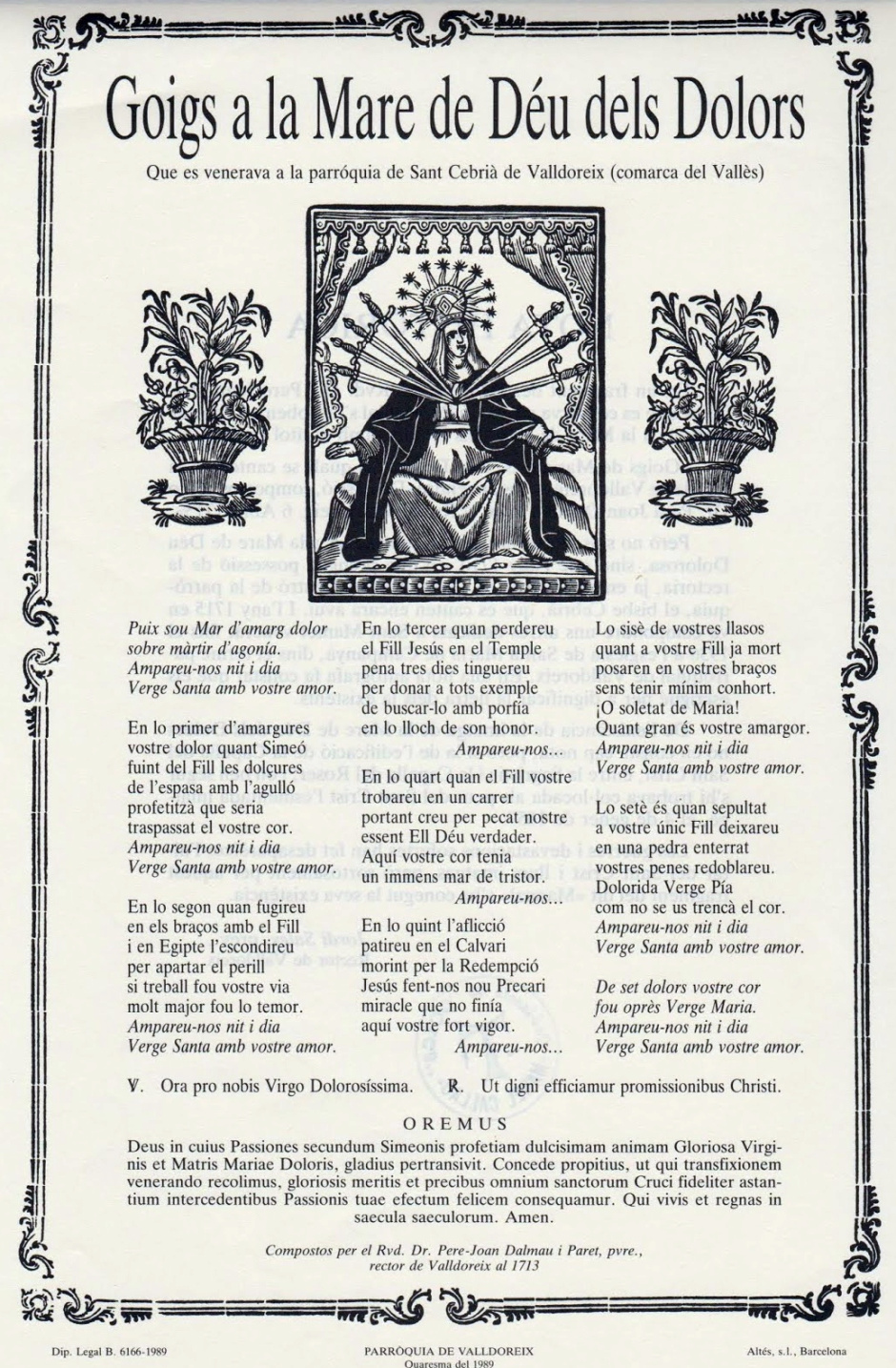 Goigs a la Mare de Déu dels Dolors. Fotografia: Alguns goigs