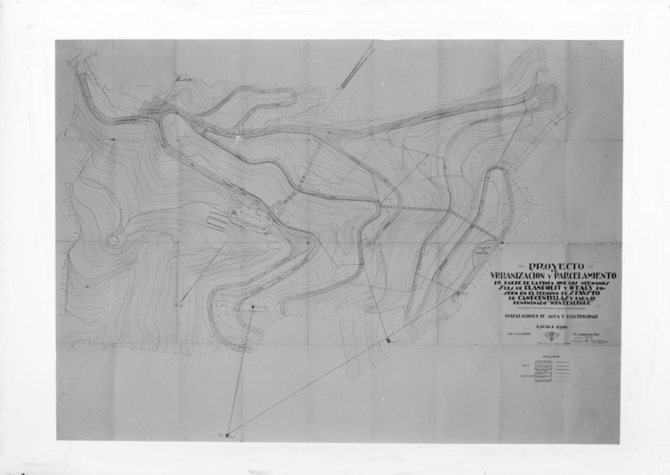 Reproducción del mapa del proyecto de urbanización "Montalegre" a Sant Fost de Campsentelles en va participar-hi Parcerisas y Cia. Fons: Foto Ferran. ANC-21-N-5065. Any 1920-1959.