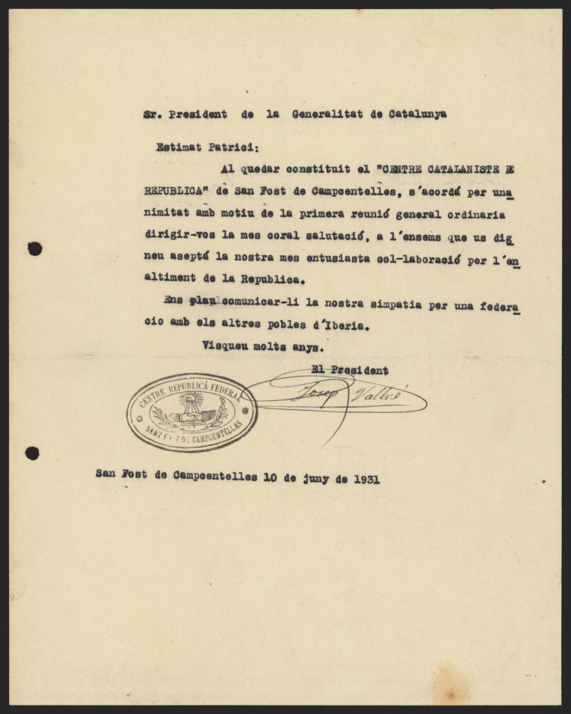 Fons President Francesc Macià- Generalitat de Catalunya. Documentació institucional. Correspondència rebuda per Francesc Macià. ANC1-818-T-4134. Any 1931-1933. 