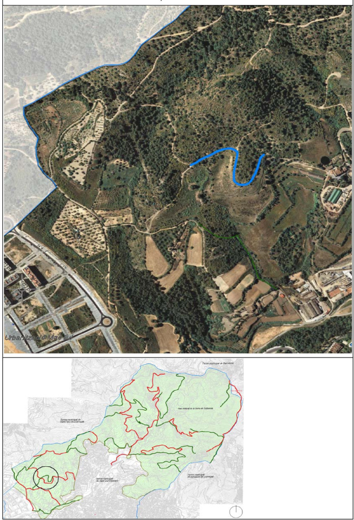 Ortofotomapa i plànol amb situació de la variant del camí de can Coscoll a la Salut. Font: Àrea de Territori: Urbanisme i Sostenibilitat i Medi Ambient. Ajuntament de Sant Just Desvern.