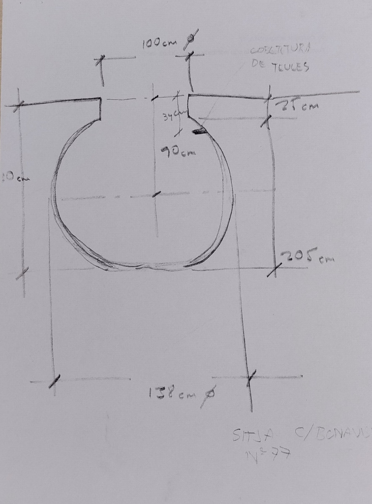 Croquis de la sitja documentada a la finca número 77 del carrer Bonavista. (Autor: Juli Ochoa. Font: Arxiu Municipal de Sant Just Desvern).