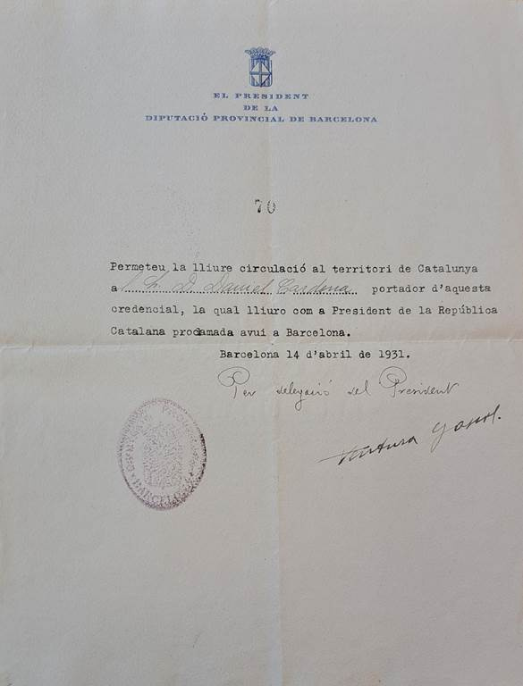 Document de la proclamació de la Segona República el 14 d'abril de 1931. Font: Arxiu Municipal de Sant Just Desvern.