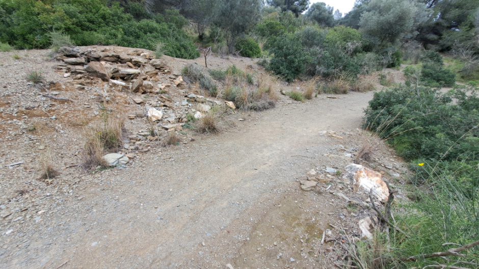 Vista general de l'emplaçament de la barraca al marge del camí de can Coscoll.