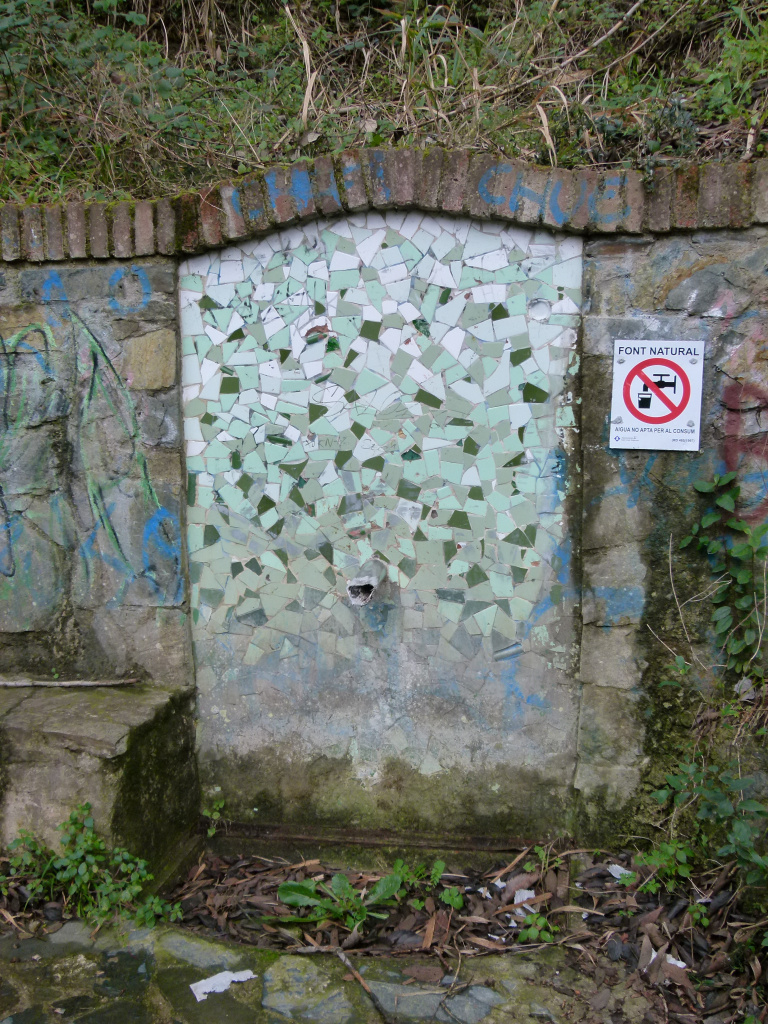 Vista detall del frontal de trencadís de la font. 