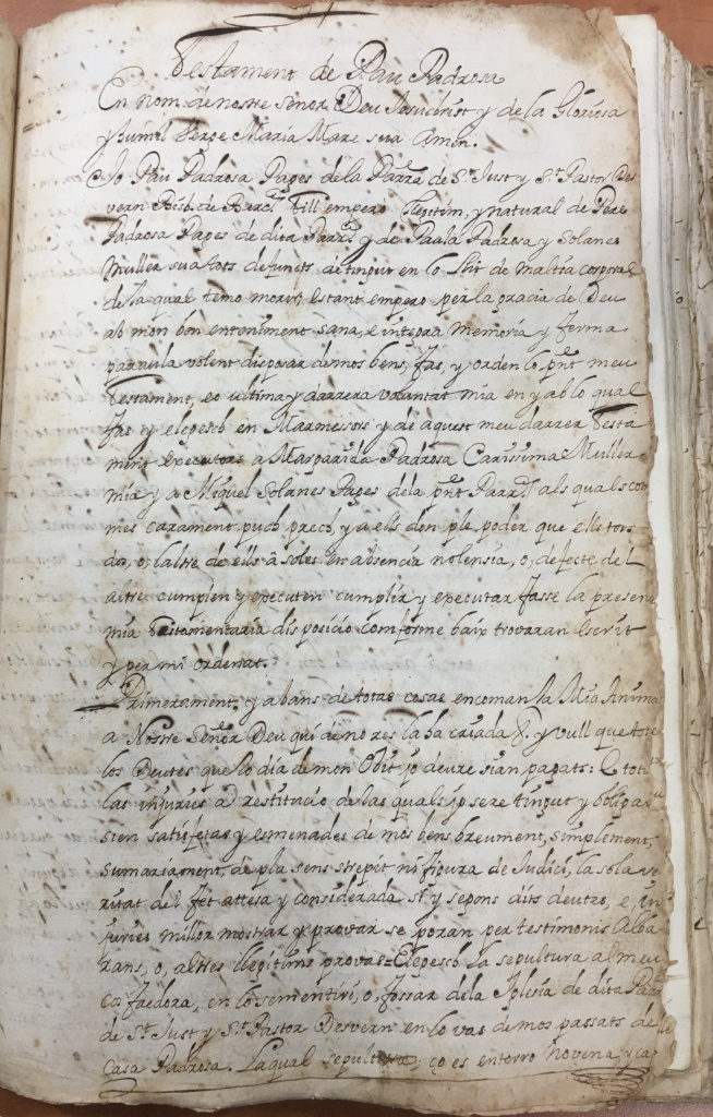 Testaments T1. 1689-1702.  664.33, p.1 