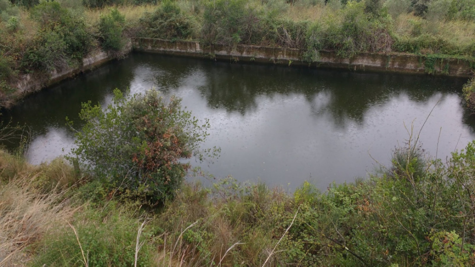 Vista de la gran bassa alimentada per aigua de mina. Font: Fes Fonts Fent Fonting.