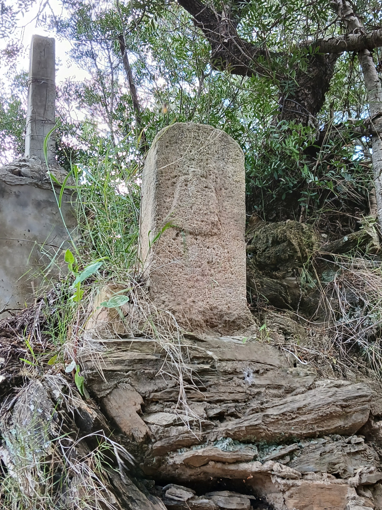 Vista de l'emplaçament de la fita, situada al marge per sobre del paviment del camí.
