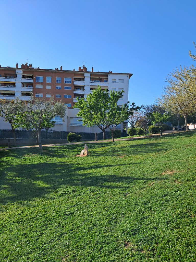 Vista general d'ubicació de la rèplica de la fita dins del parc.