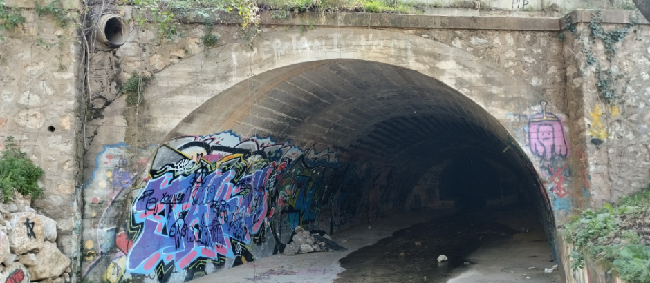 Al fons de l'ull del pont es pot apreciar el tram canalitzat de manera soterrada de la riera.