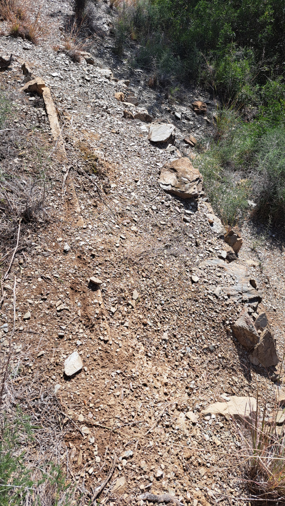 Detall dels límits del dipòsit d'aigua arrambat al marge de pedra seca.