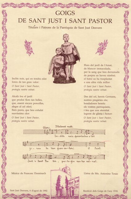 Goigs de 6 d'agost de 1992. Incorporen la música en tres línies de pentagrames. Font: José Carlos Canalda.