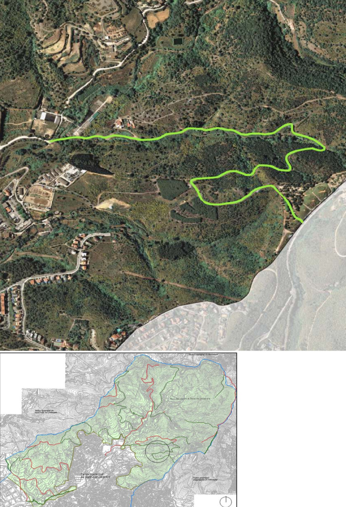 Ortofotomapa i plànol amb situació del camí de la Font de la Beca. Font: Àrea de Territori: Urbanisme i Sostenibilitat i Medi Ambient. Ajuntament de Sant Just Desvern.