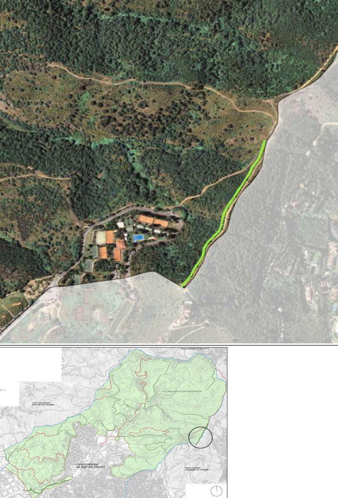 Ortofotomapa i plànol amb situació del camí del Coll del Portell a Sant Pere Màrtir. Font: Àrea de Territori: Urbanisme i Sostenibilitat i Medi Ambient. Ajuntament de Sant Just Desvern.