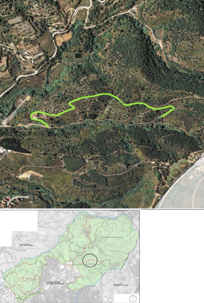 Ortofotomapa i plànol amb situació del camí de la font del Ferro. Font: Àrea de Territori: Urbanisme i Sostenibilitat i Medi Ambient. Ajuntament de Sant Just Desvern.
