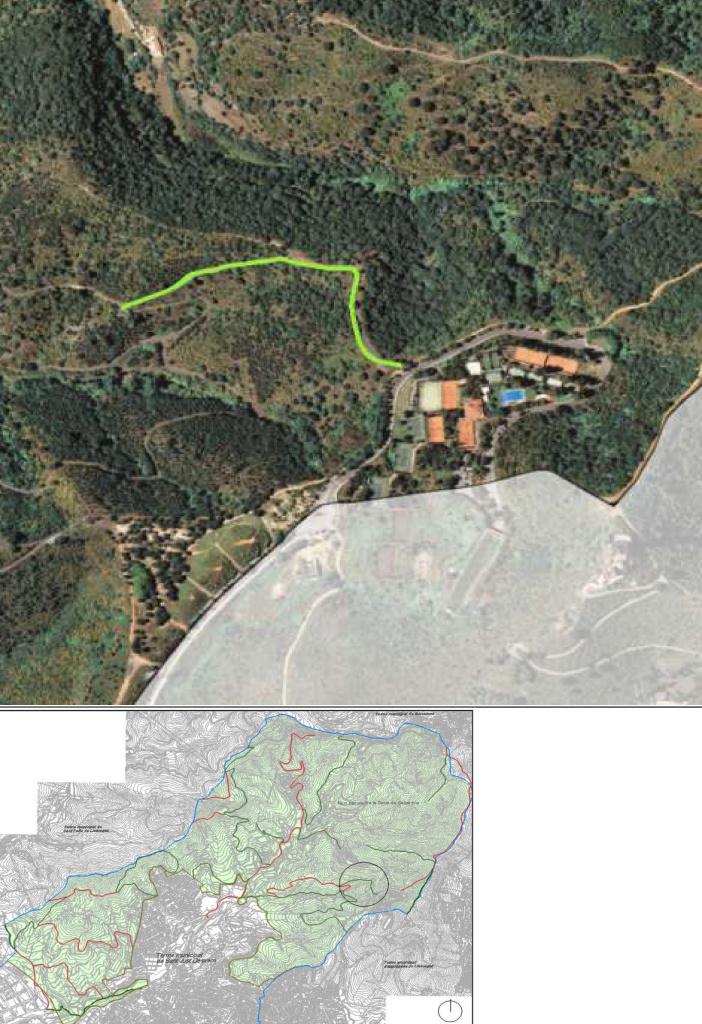 Ortofotomapa i plànol amb situació del camí del turó de la Tina. Font: Àrea de Territori: Urbanisme i Sostenibilitat i Medi Ambient. Ajuntament de Sant Just Desvern.