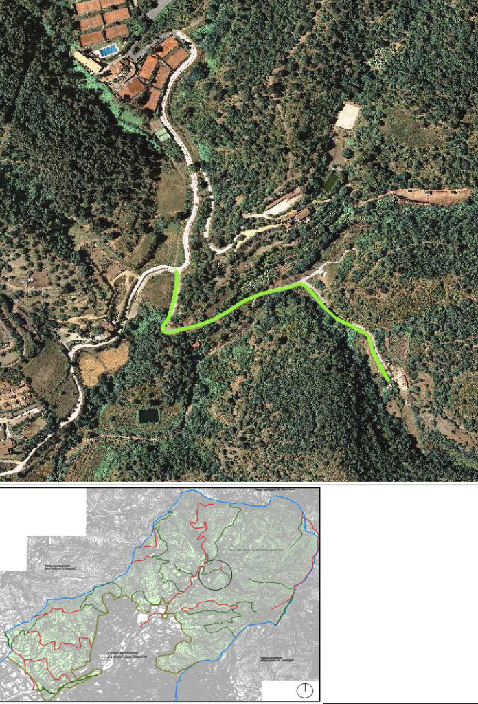 Ortofotomapa i plànol amb situació del camí de can Baró. Font: Àrea de Territori: Urbanisme i Sostenibilitat i Medi Ambient. Ajuntament de Sant Just Desvern.