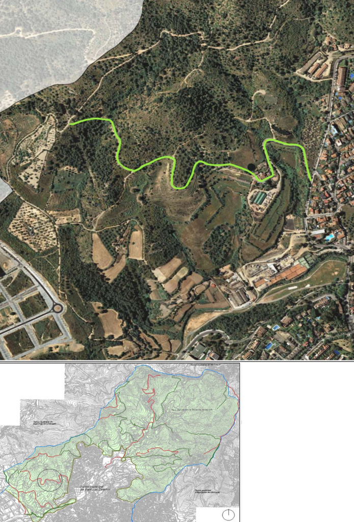 Ortofotomapa i plànol amb situació del camí de can Coscoll. Font: Àrea de Territori: Urbanisme i Sostenibilitat i Medi Ambient. Ajuntament de Sant Just Desvern.