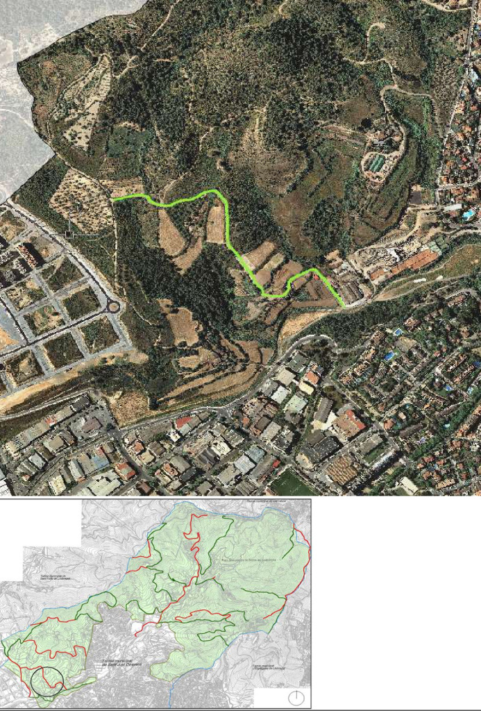 Ortofotomapa i plànol amb situació del camí de can Roldan. Font: Àrea de Territori: Urbanisme i Sostenibilitat i Medi Ambient. Ajuntament de Sant Just Desvern.