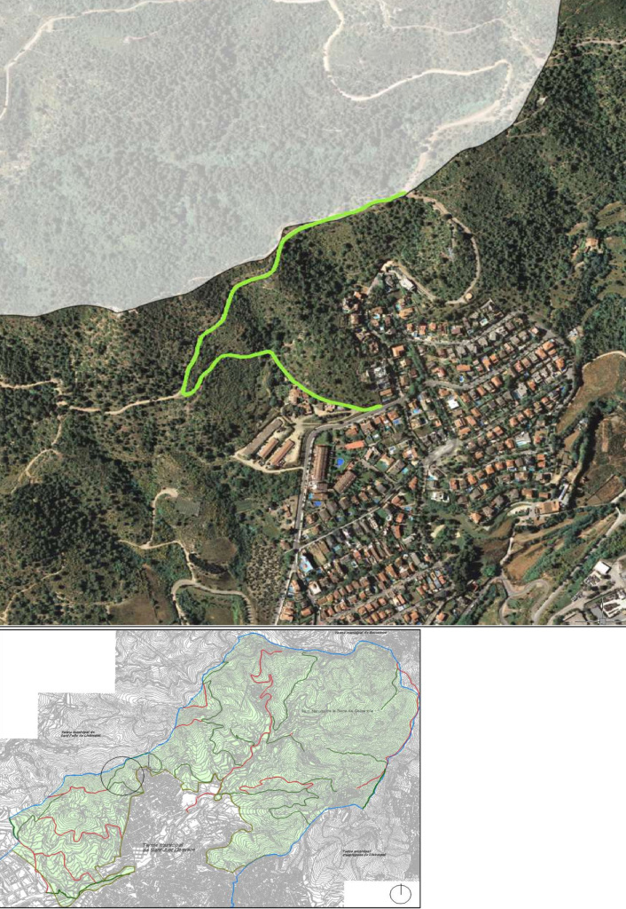 Ortofotomapa i plànol amb situació del camí de les Torres. Font: Àrea de Territori: Urbanisme i Sostenibilitat i Medi Ambient. Ajuntament de Sant Just Desvern.