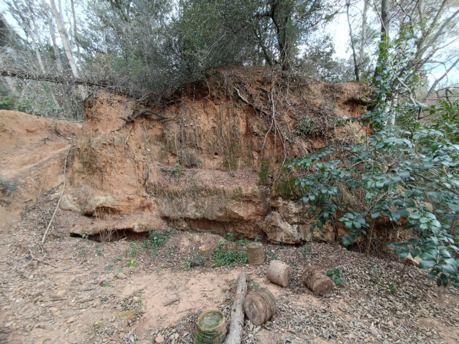 Vista frontal del talús on hi havia la llosa de pedra que configurava la balma.