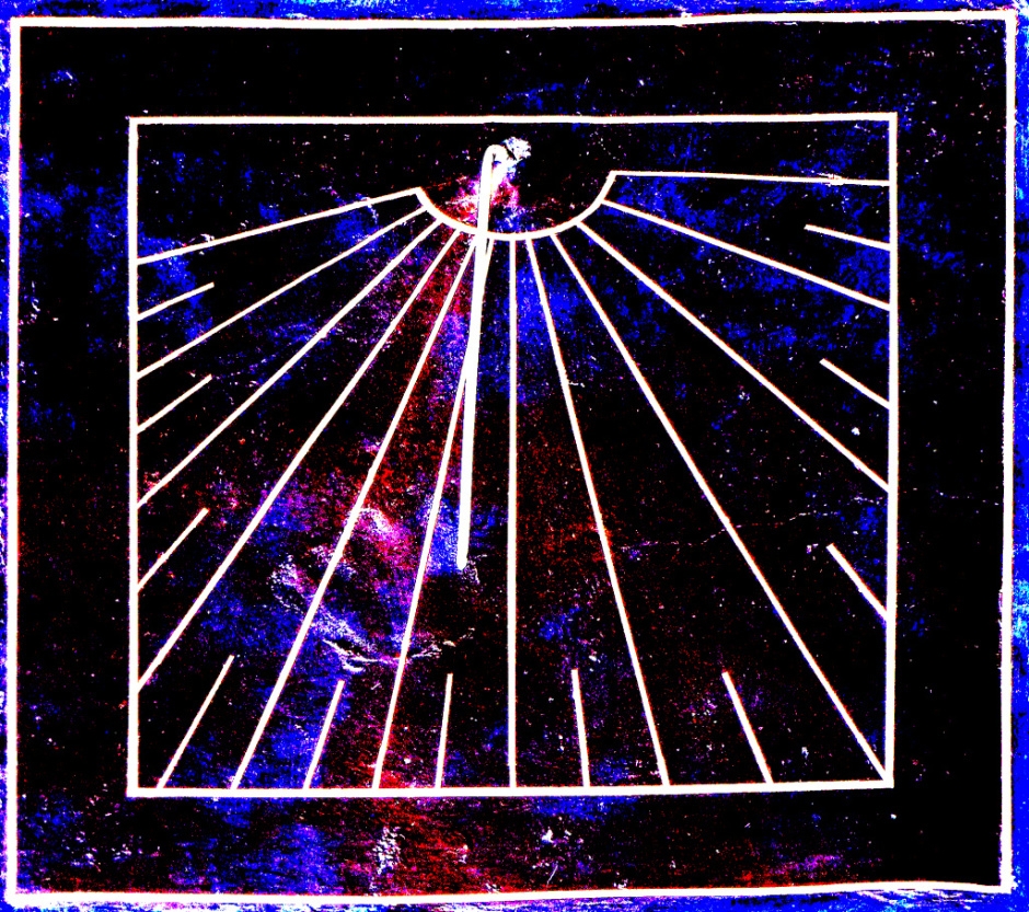 Rellotge de sol de can Cinnamond. Imatge polaritzada.