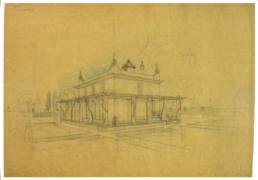 Arxiu Nacional de Catalunya: Casa prop de l'estació, a Sant Vicenç de Montalt [ANC1-737-N-44]. Any 1921: 6 dibuixos i plànols. Llapis i tintes sobre paper. Fons Josep Puig i Cadafalch.