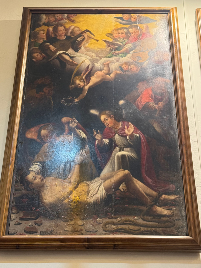 Pintura sobre taula amb la representació del martiri de Sant Vicenç. 