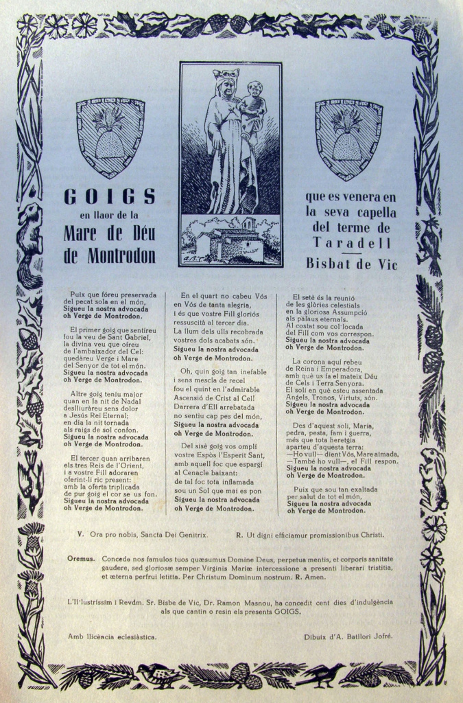 Goigs a llaor de la Mare de Déu de Mont-rodon