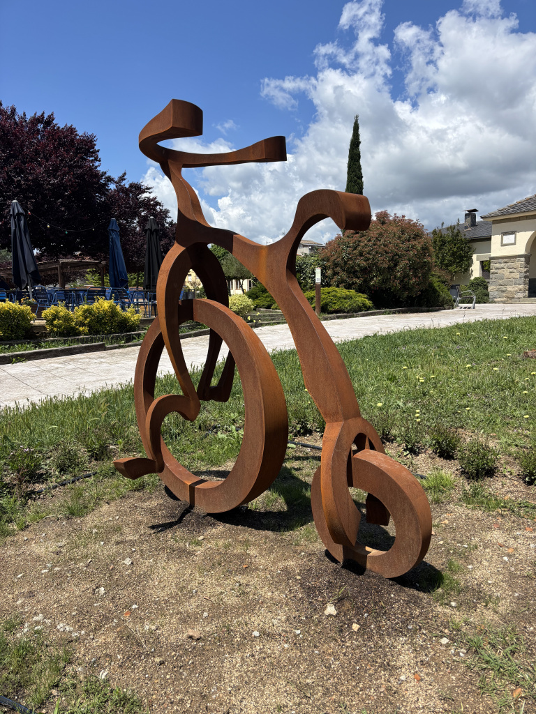 Vista lateral de la bicicleta amb la zona enjardinada del seu entorn. Font: Fotografia pròpia